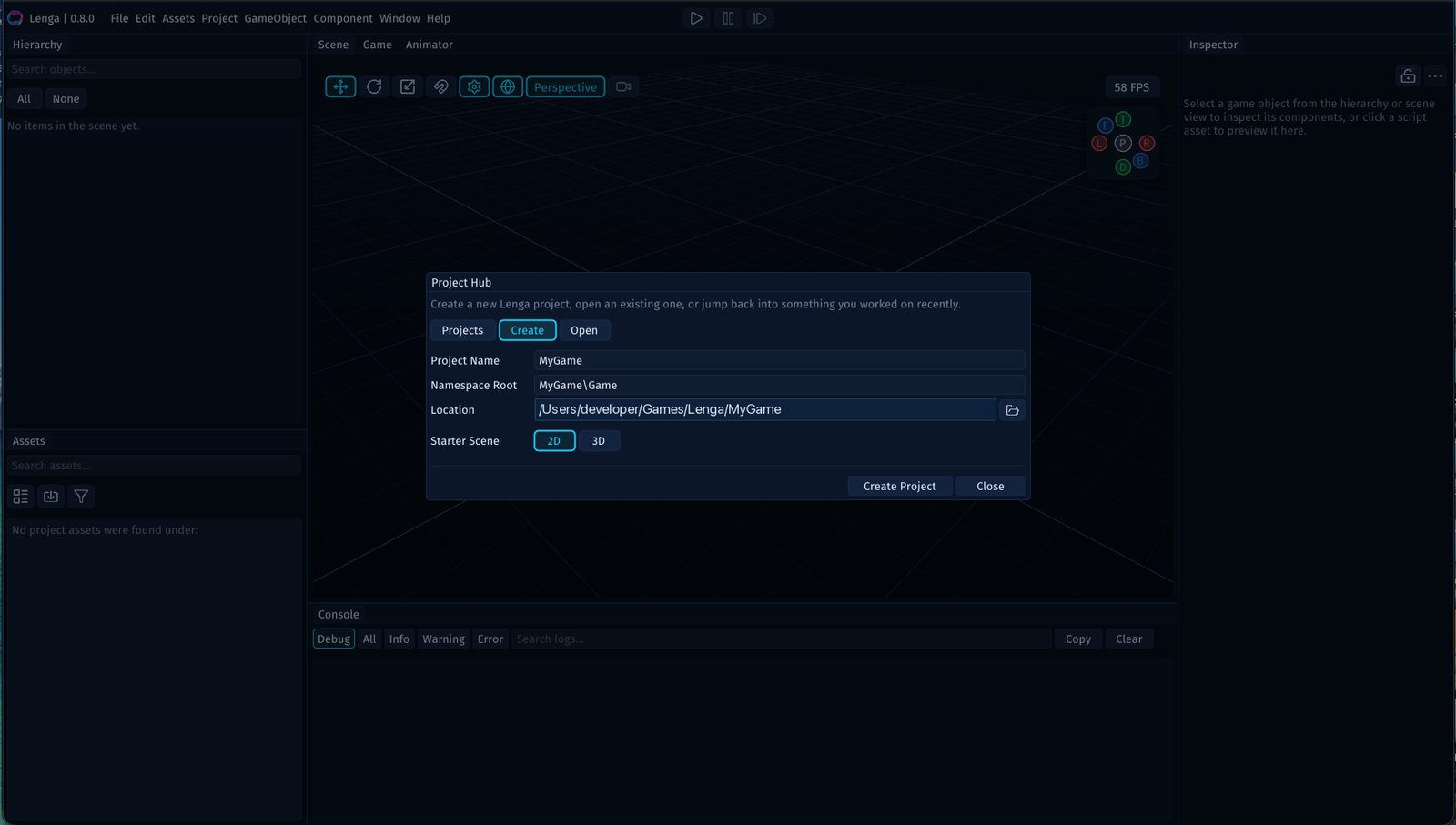 Project Hub create project tab